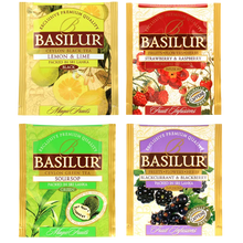 Saszetki Basilur Fruit Infusions & Magic Fruits – cztery różne smaki: czarna porzeczka, truskawka, cytryna i guanabana.