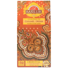 Herbata Basilur Caramel Dream w ozdobnym brązowo-złotym pudełku – elegancka herbata z kolekcji Oriental Collection.
