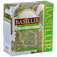 Bok pudełka Basilur White Moon – herbata z kolekcji Oriental Collection, mleczna oolong premium.