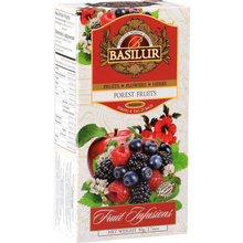 Herbata Basilur Forest Fruits – opakowanie z motywem malin, jeżyn i borówek.