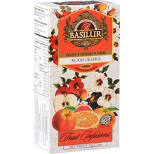 Herbata Basilur Blood Orange – opakowanie z motywem pomarańczy i hibiskusa.