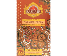 Przód opakowania Basilur Caramel Dream – elegancka herbata o słodkim, karmelowym aromacie.