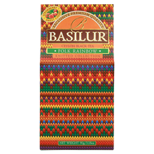 Przód opakowania Basilur Folk Rainbow – kolorowa herbata z kolekcji Knitted Collection.