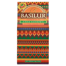 Przód opakowania Basilur Folk Rainbow – kolorowa herbata z kolekcji Knitted Collection.