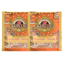 Dwie koperty herbaty basilur caramel dream z dodatkiem karmelu.