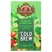 Przód opakowania Basilur Cold Brew Strawberry Cucumber & Mint, herbata z truskawką, ogórkiem i miętą.