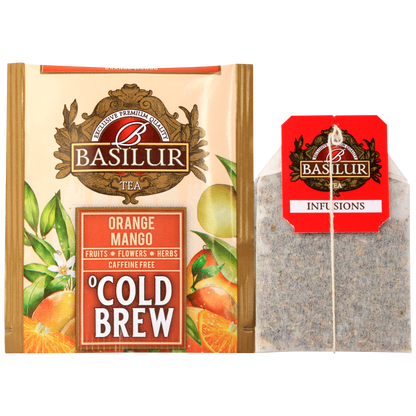 Koperta z torebką herbaty basilur orange mango.