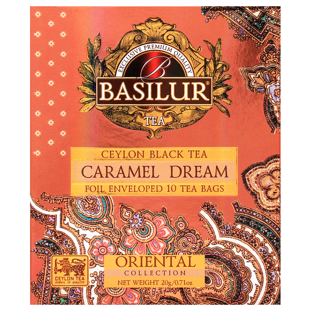 Herbata Basilur Caramel Dream z kolekcji Oriental – eleganckie opakowanie w stylu orientalnym