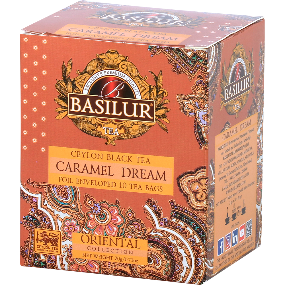 Herbata Basilur Caramel Dream 10 kopert czarnej herbaty cejlońskiej o smaku karmelu