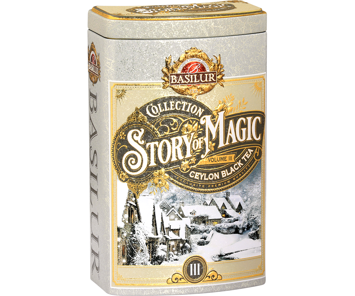 Opakowanie Basilur Story of Magic vol. III – czarna herbata cejlońska w luksusowej edycji zimowej.
