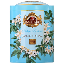 Przód puszki Basilur Jasmine Dream czarna herbata cejlońska z jaśminem.