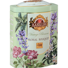 Puszka herbaty Basilur Floral Bouquet zielona herbata cejlońska z kwiatami.