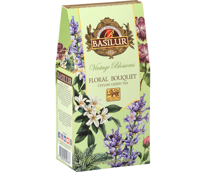 Herbata Basilur Jasmine Dream w ozdobnym kwiatowym pudełku inspirowanym naturą.