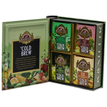 Otwarty zestaw Basilur Cold Brew z czterema smakami herbat zapakowanymi w osobne koperty.