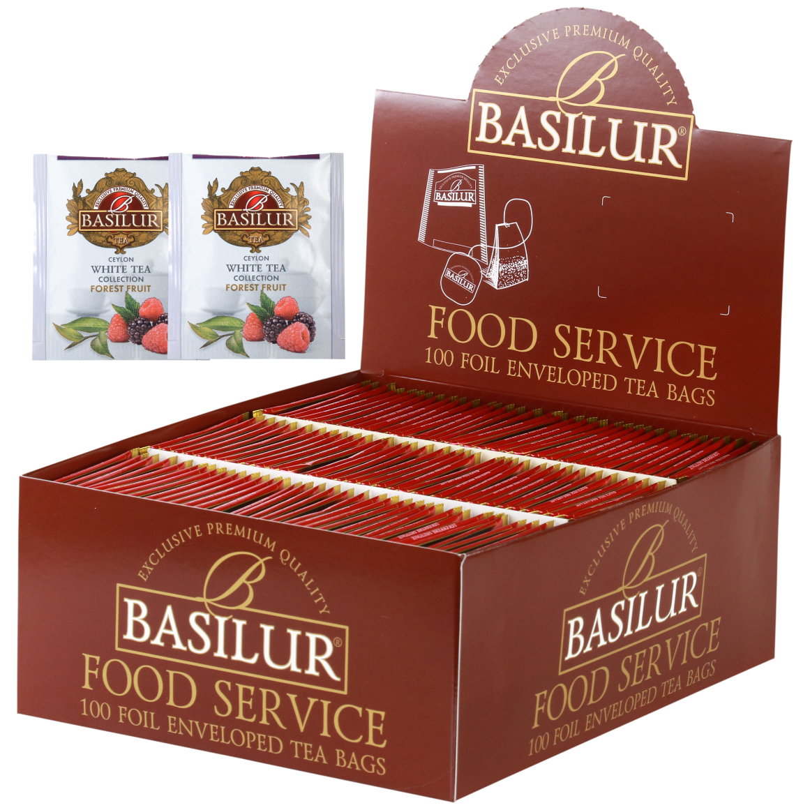 Zestaw Basilur Forest Fruit – 100 torebek białej herbaty cejlońskiej o smaku owoców leśnych.