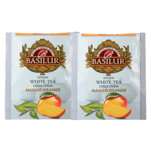 Koperty herbaty białej basilur mango orange z dodatkiem mango i pomarańczy.