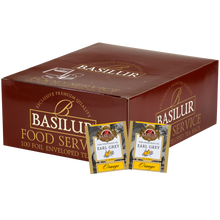 Zestaw Basilur Earl Grey Orange 100 x 2 g – aromatyczna czarna herbata z bergamotką i pomarańczą w eleganckim kartonowym pudełku.