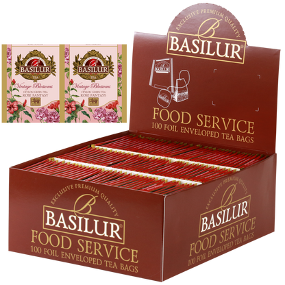 Herbata Basilur Rose Fantasy w opakowaniu Food Service 100 torebek – zielona herbata cejlońska z aromatem róży.