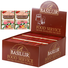 Herbata Basilur Wild Rose w ekspozytorze typu food service, 100 torebek w kopertach.