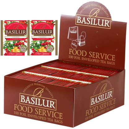 Herbata Basilur Cranberry w dużym opakowaniu typu food service, 100 torebek w kopertach.