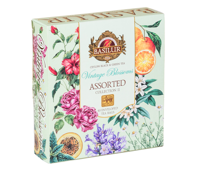Opakowanie herbat Basilur Vintage Blossoms Collection II z kwiatami róży i cytrusów, 40 kopert.
