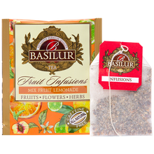 Saszetka i torebka herbaty Basilur Mix Fruit Lemonade – owocowa herbata bez kofeiny.
