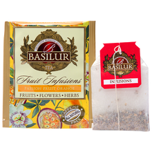 Saszetka i torebka herbaty Basilur Passion Fruit Orange – aromatyczna herbata z marakują i pomarańczą.