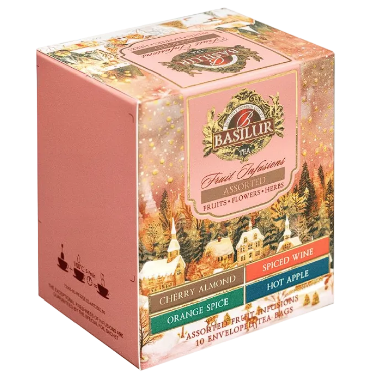 Pudełko zestawu herbat owocowych Basilur Fruit Infusions w wersji z 10 kopertami