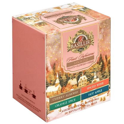 Pudełko zestawu herbat owocowych Basilur Fruit Infusions w wersji z 10 kopertami