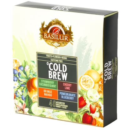 Opakowanie herbat Basilur Cold Brew – zestaw 40 saszetek smakowych do parzenia na zimno.