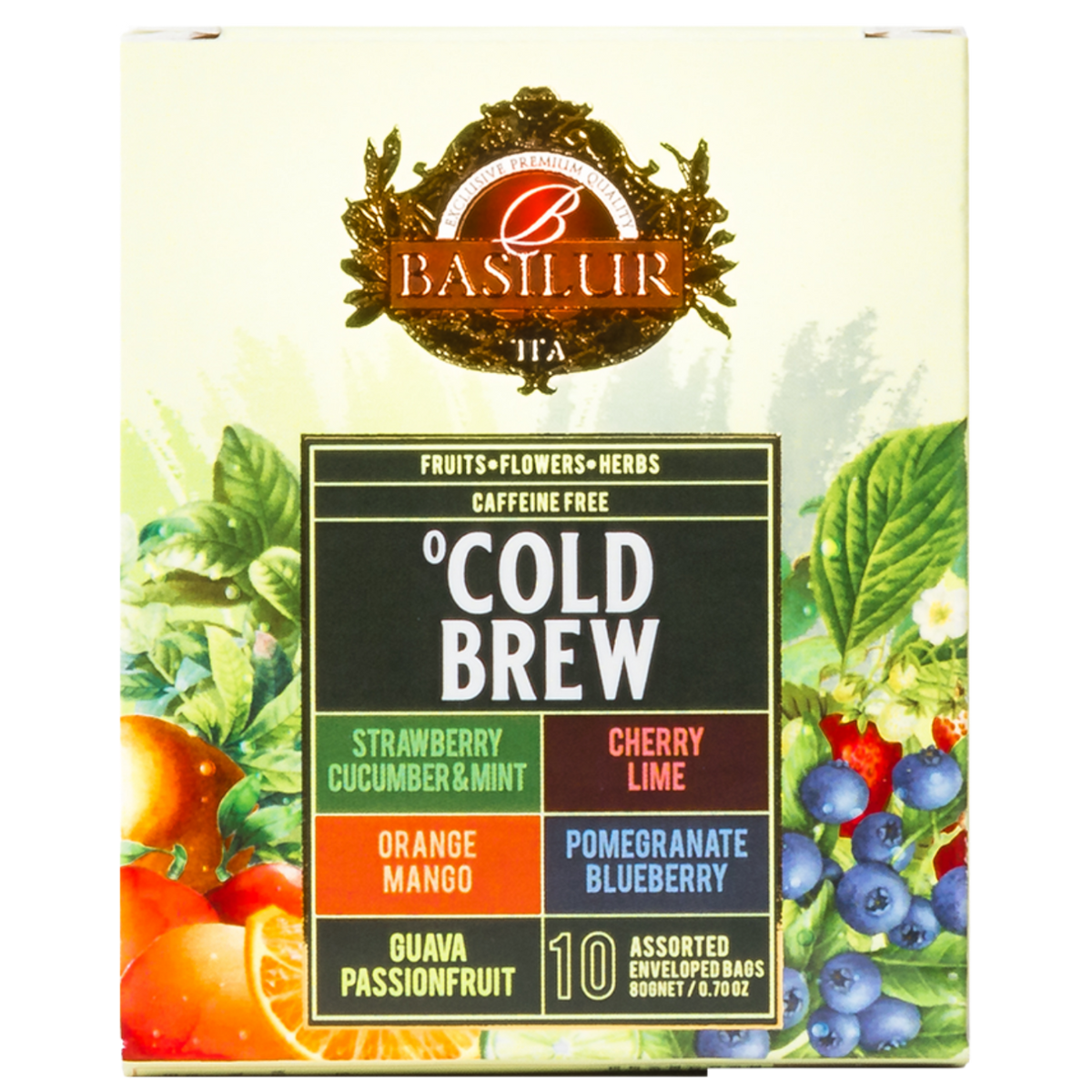 Zestaw herbat Basilur Cold Brew z pięcioma orzeźwiającymi smakami do zaparzania na zimno.