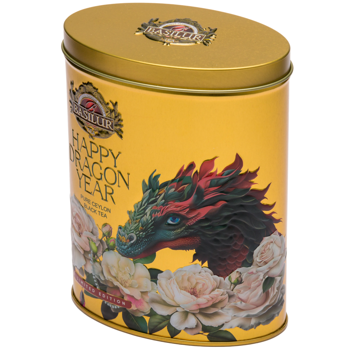 Limitowana puszka Basilur Happy Dragon Year Gold – idealna na prezent.