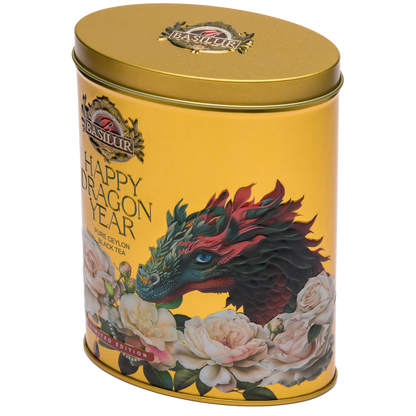 Limitowana puszka Basilur Happy Dragon Year Gold – idealna na prezent.