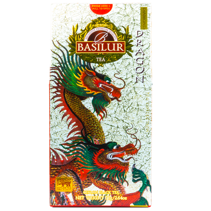 Opakowanie herbaty Basilur Dragon Diamond czarna herbata cejlonska w dekoracyjnym kartonie z motywem smoka