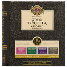 Front zestawu Basilur Gin & Tonic Tea z opisem czterech edycji smakowych.
