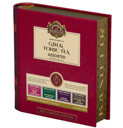 Herbata Basilur Gin & Tonic Tea Assorted w eleganckim czerwonym pudełku Red Limited Edition.