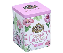 Basilur Secret Bloom puszka kwiatowa prezentowana pod lekkim kątem.
