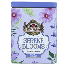 Puszka herbaty Basilur Floral Dream w fioletowej oprawie z kwiatami
