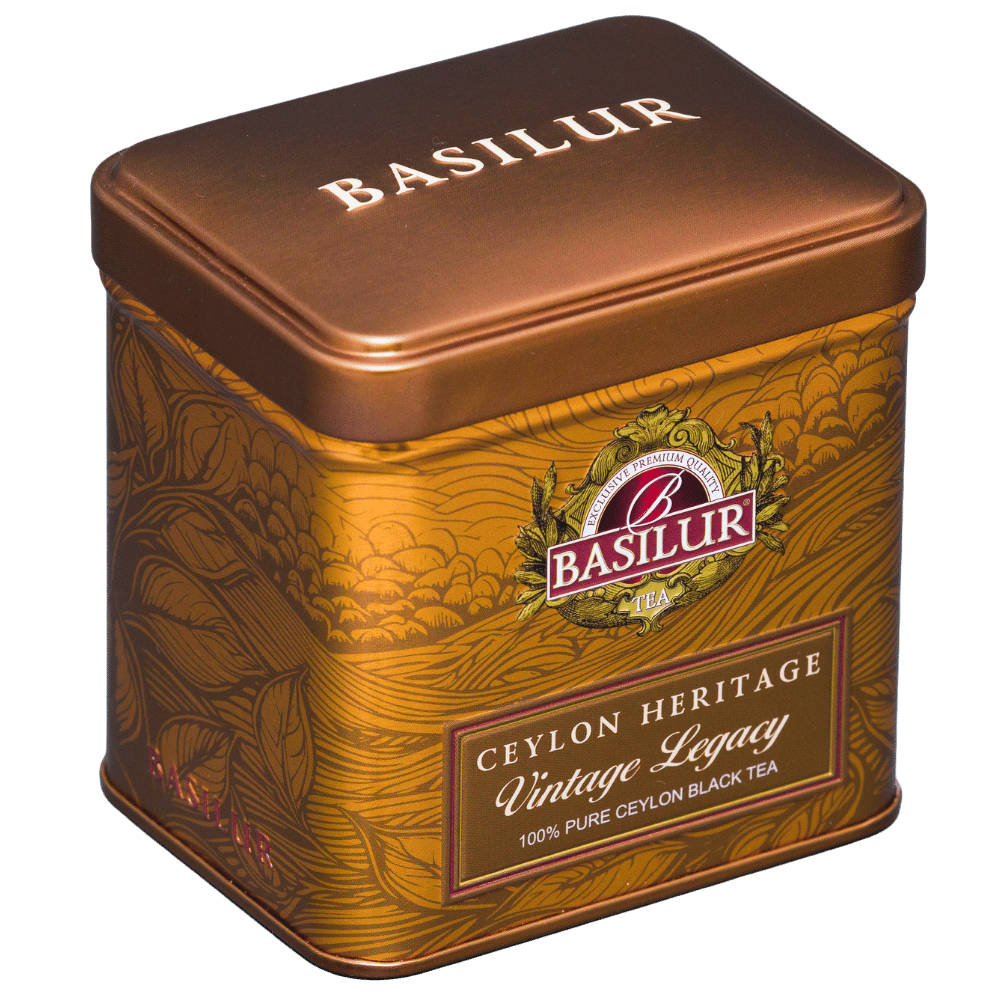 Puszka Basilur Vintage Legacy 50 g z innej perspektywy, ozdobne opakowanie