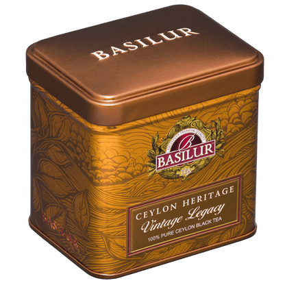 Puszka Basilur Vintage Legacy 50 g z innej perspektywy, ozdobne opakowanie