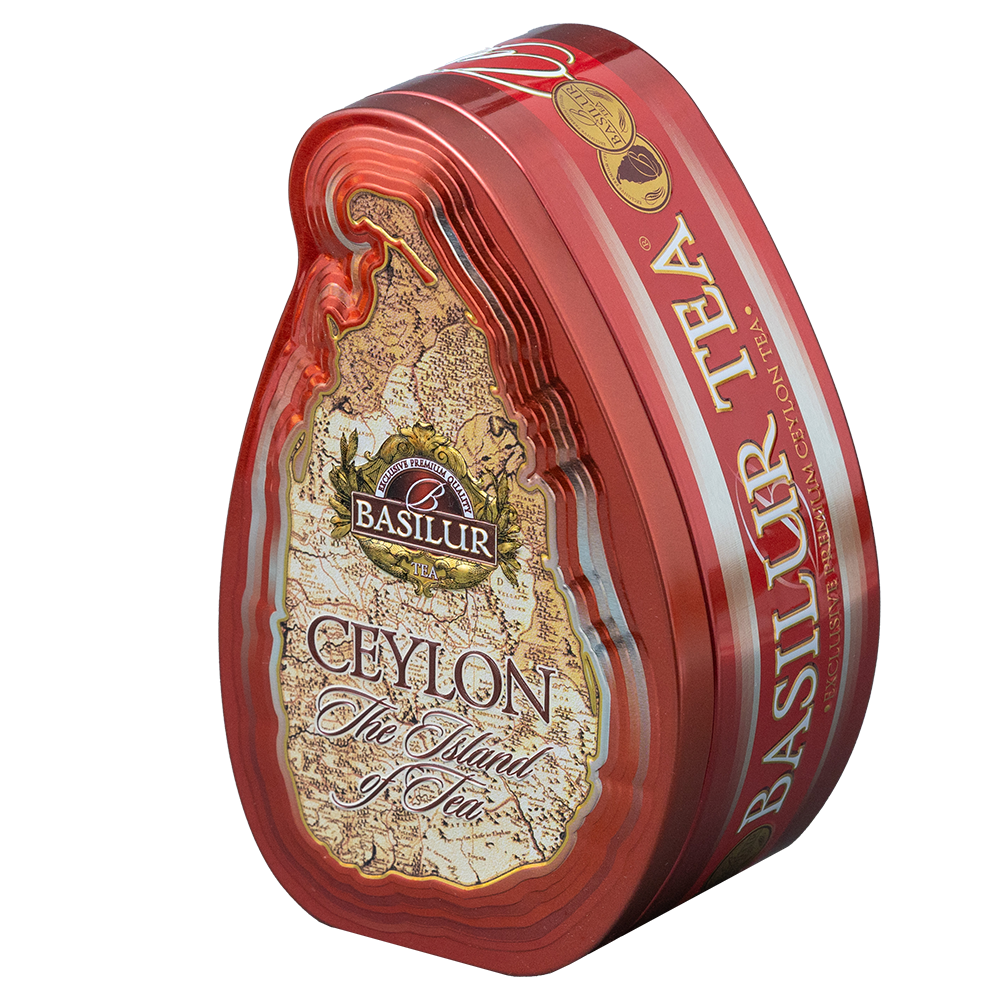 Czerwona puszka Basilur Imperial Ceylon 50 g z dekoracyjną mapą Cejlonu