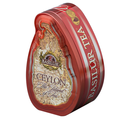 Czerwona puszka Basilur Imperial Ceylon 50 g z dekoracyjną mapą Cejlonu