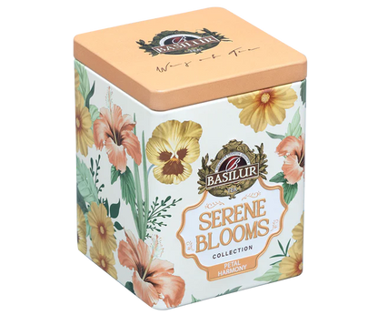 Elegancka puszka herbaty Basilur Petal Harmony z serii Serene Blooms.