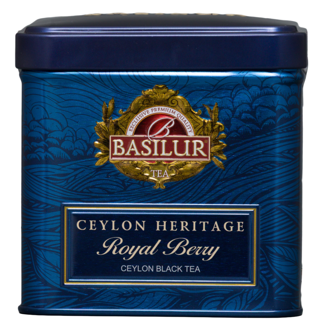Herbata czarna Basilur Royal Berry 50 g, granatowa ozdobna puszka z przodu