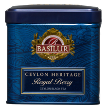 Herbata czarna Basilur Royal Berry 50 g, granatowa ozdobna puszka z przodu