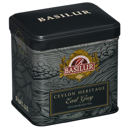 Herbata Basilur Earl Grey 50 g w metalowej puszce, widok z przeciwnego boku