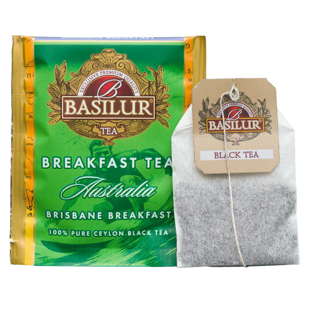 Basilur Brisbane Breakfast, czarna herbata cejlońska z aromatem Earl Grey i mandarynki w saszetce.