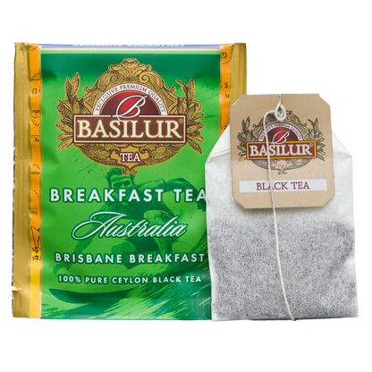 Basilur Brisbane Breakfast, czarna herbata cejlońska z aromatem Earl Grey i mandarynki w saszetce.