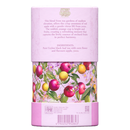 Herbata Basilur Red Apple And Yuzu w tubie, widok tylnej części opakowania ze składem produktu.