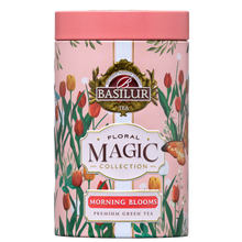 Basilur Morning Blooms zielona herbata liściasta w ozdobnej różowej puszce 75 g